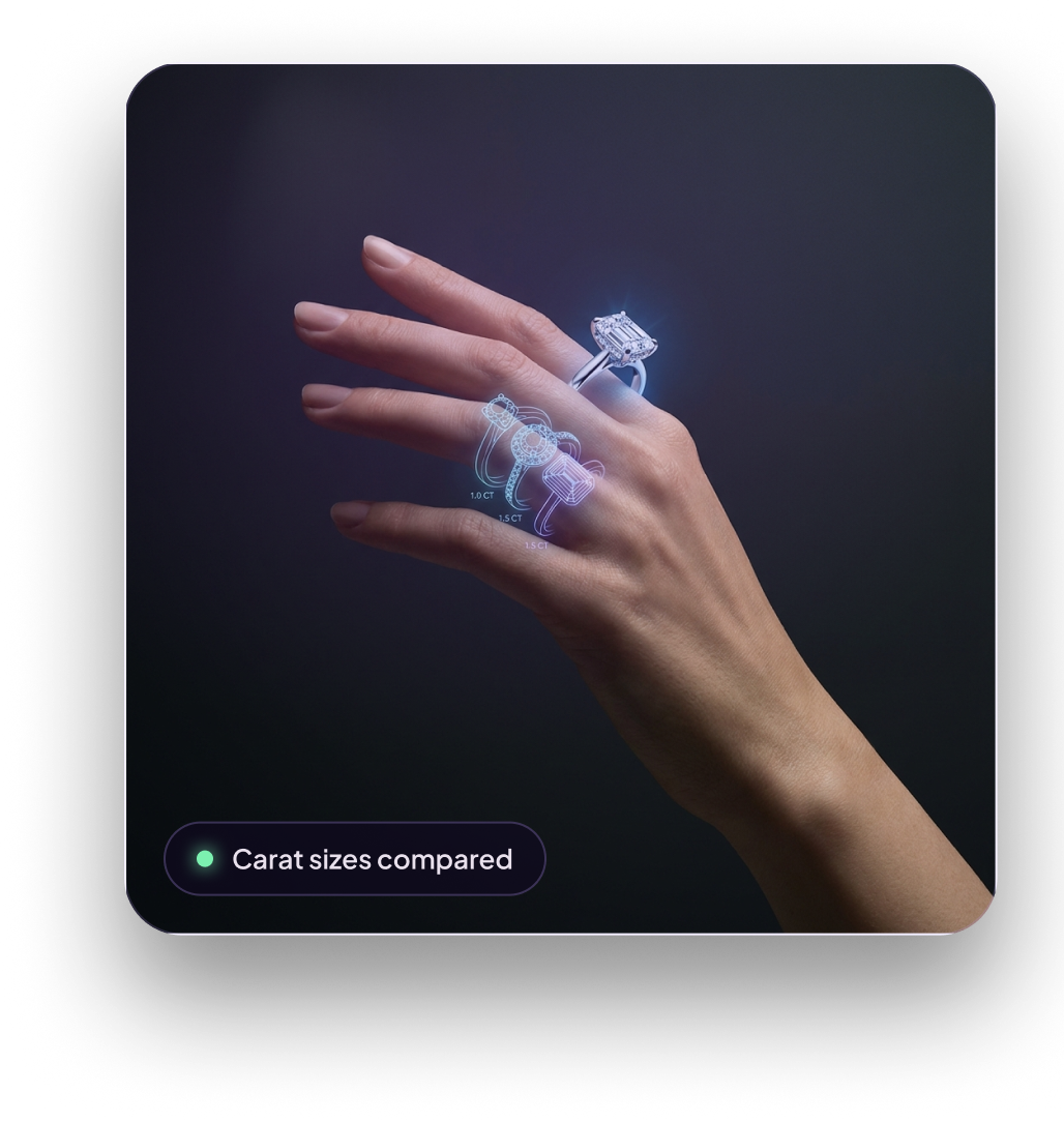 Comparison of different diamond carat sizes on a hand